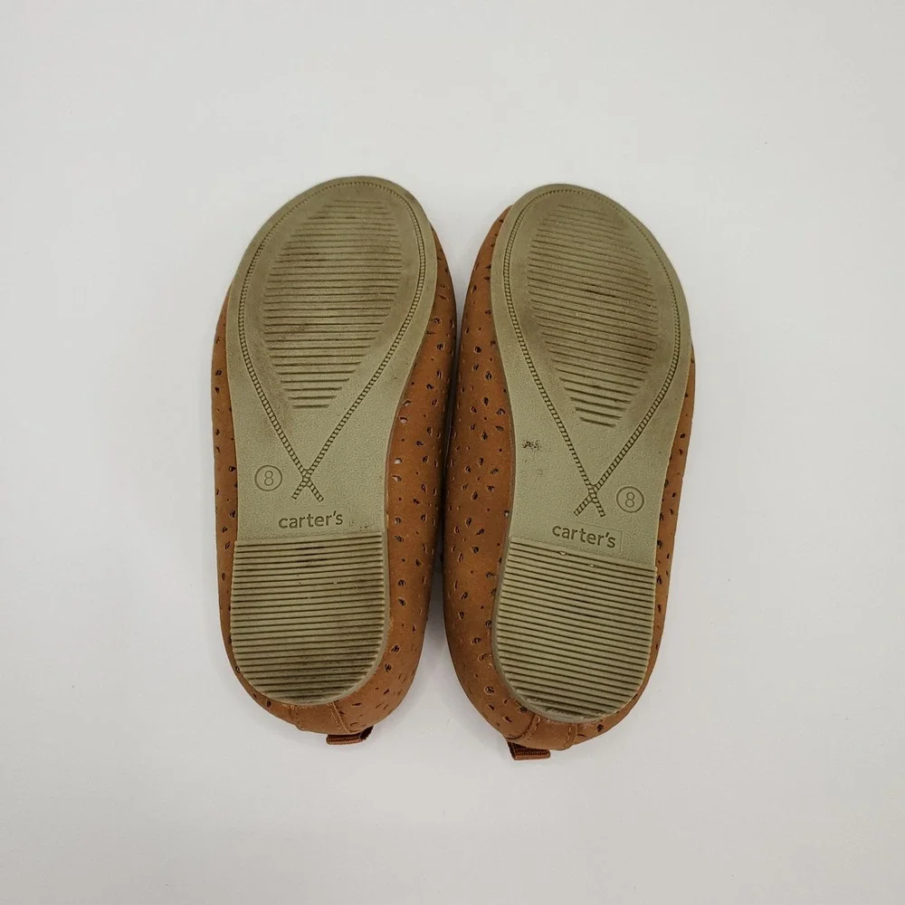 Carter's Easton SIZE 8 Girls Heart Cutout Ballet Flat Shoes Warm Tan